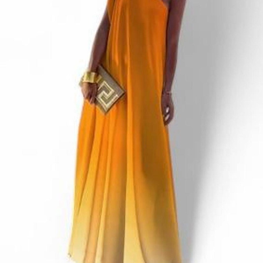 Uoozee Women Fashion Asymmetric Ombre Color Split-Joint One-Shoulder Maxi Dress